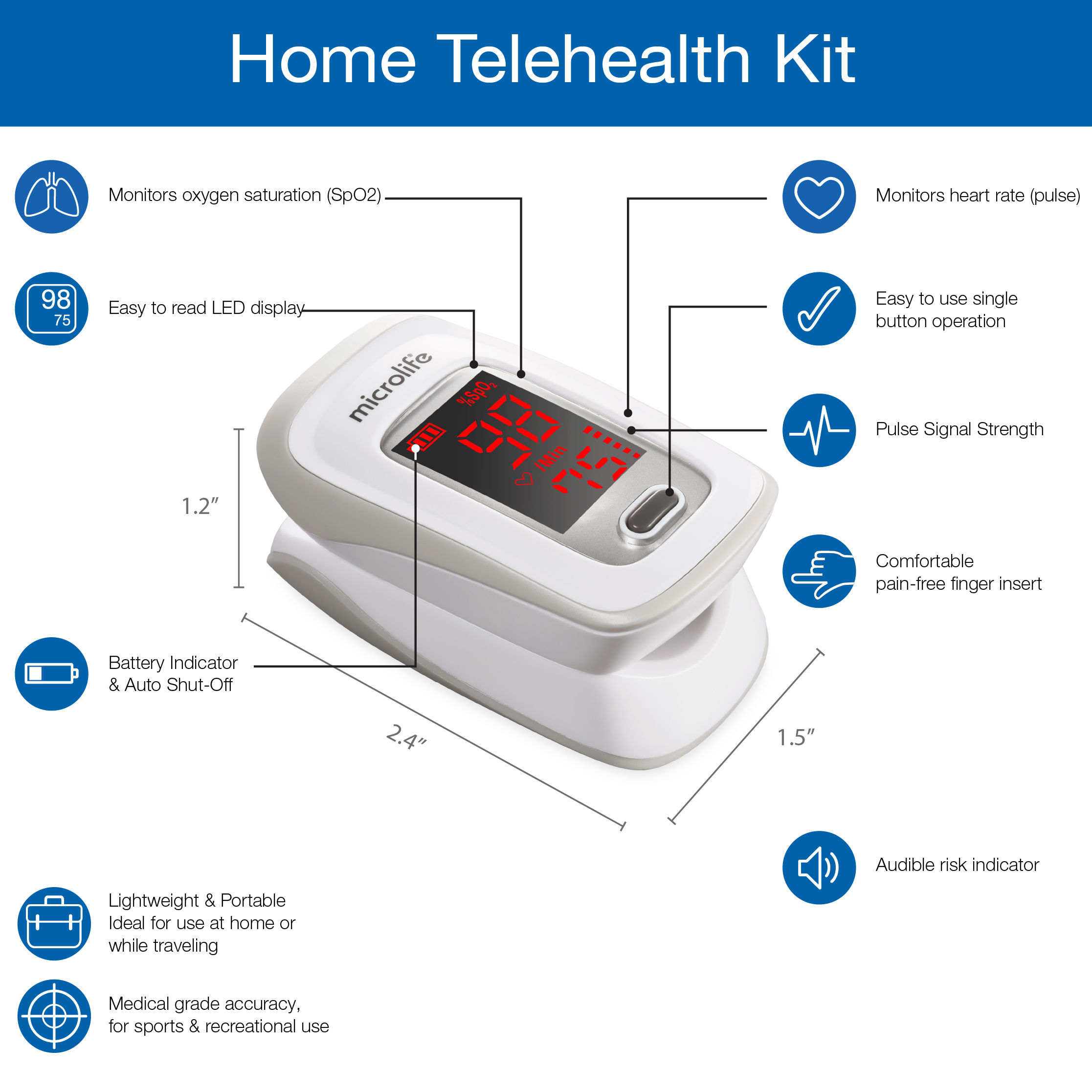 TH200, OXY 200 Fingertip Pulse Oximeter Features