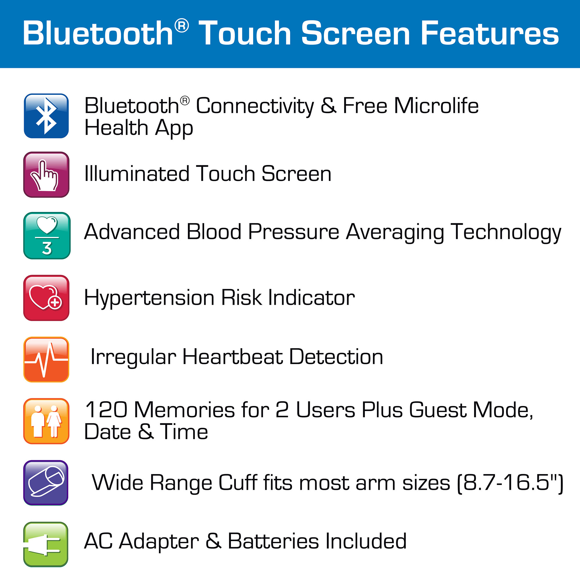 Microlife USA  Premium Bluetooth Illuminated Touch Screen Blood Pressure  Monitor