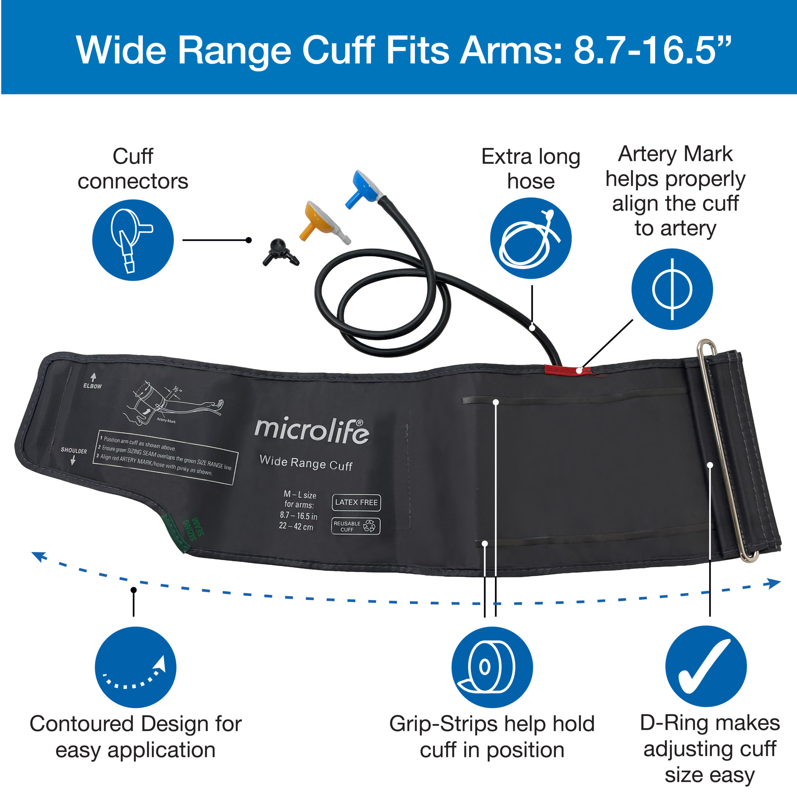 Microlife USA  SureFit+ Blood Pressure Cuff, Fits Arms 8.7”-18.1″